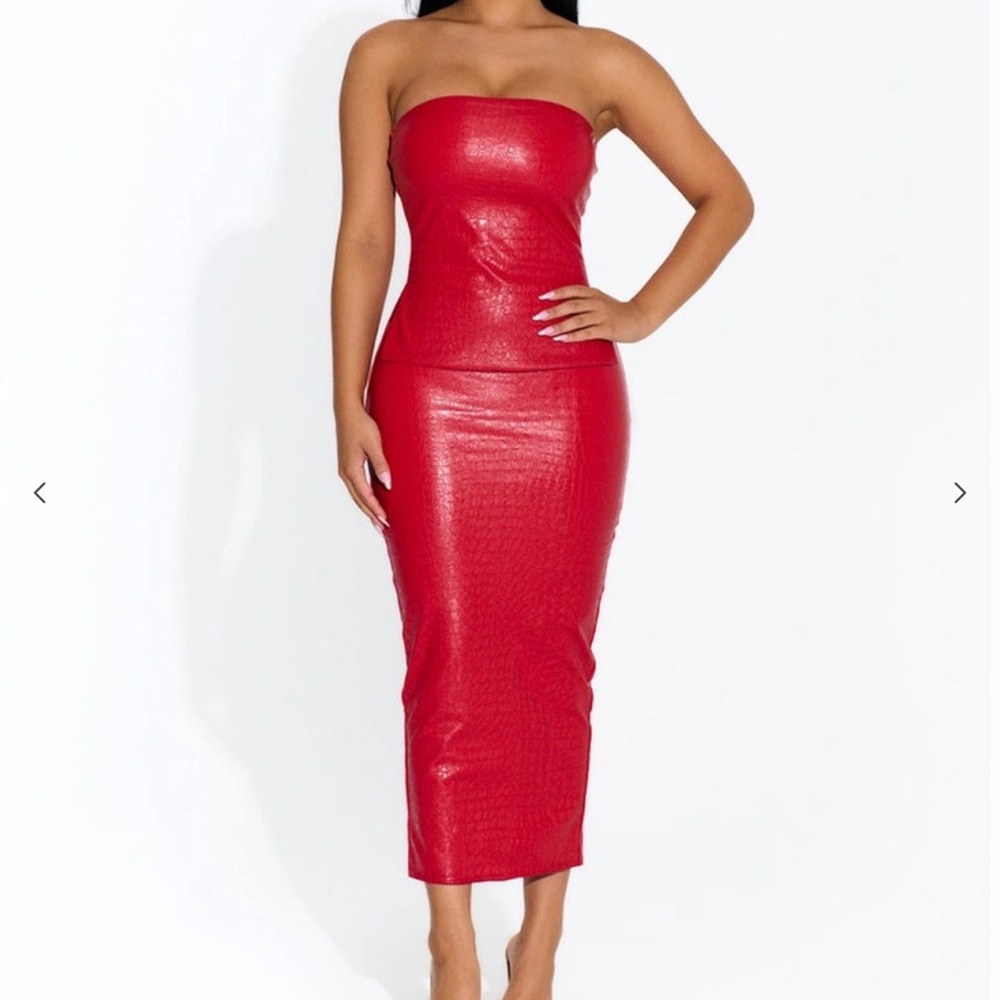 Naked Wardrobe Crocodile Red Midi Skirt